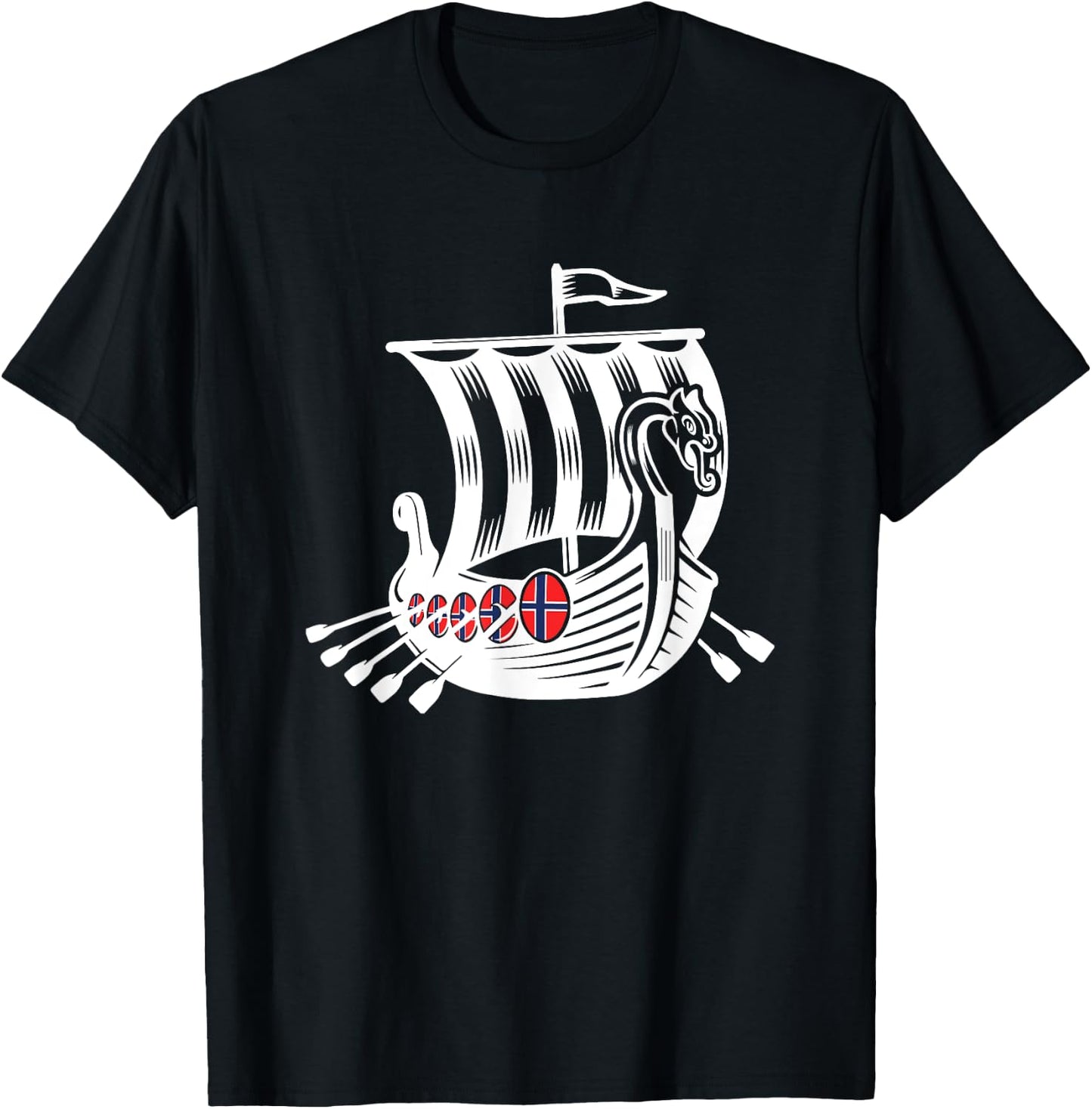 Norway Viking Ship Shirt Norwegian Flag Dragon Boat T-Shirt - T-Shirt | Black