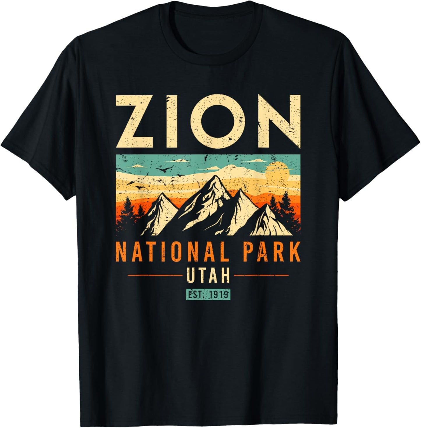 Zion Est 1919 Utah Vintage Retro National Park T-Shirt - T-Shirt | Black