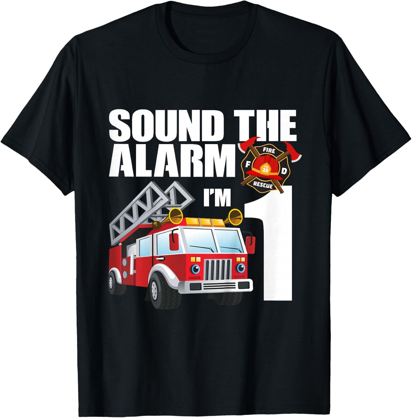 1 Year Old Firefighter Birthday Fire Truck Engine 1st Gift T-Shirt - T-Shirt | Black
