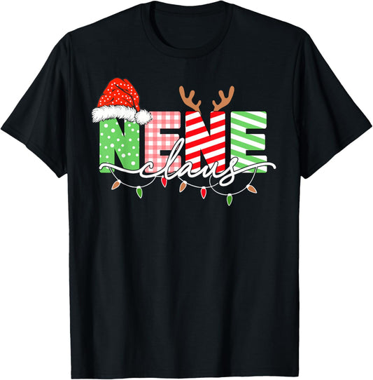Nene Claus Christmas Lights Santa Hat Family Matching T-Shirt - T-Shirt | Black