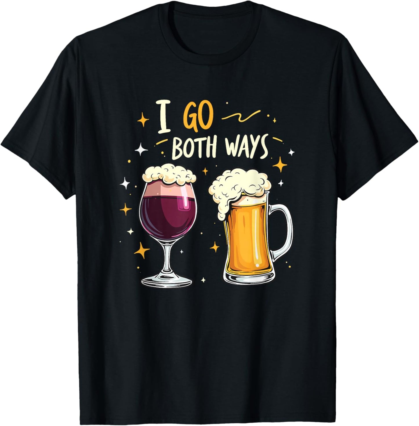 I Go Both Ways Beer Wine Drinking T-Shirt - T-Shirt | Black
