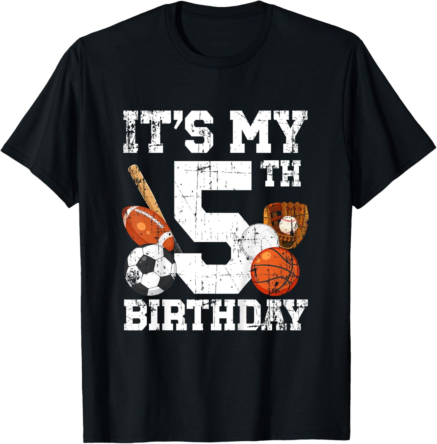 Kids 5th Birthday Sports Birthday Party Five Year Old Boy Bday T-Shirt - T-Shirt | Black