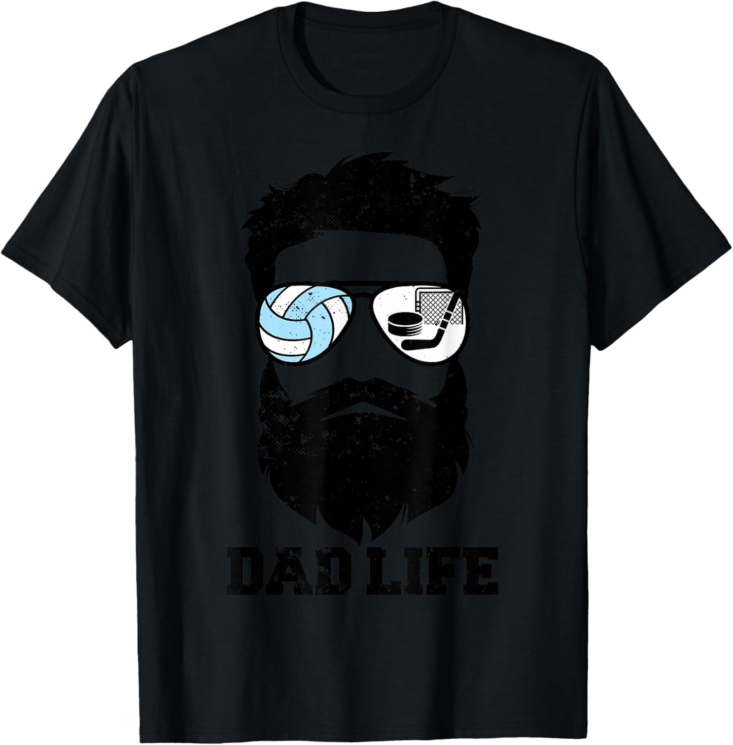 Volleyball Hockey Dad Messy Hair Beard Volleyball Hockey Dad T-Shirt - T-Shirt | Black
