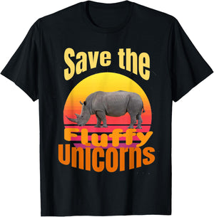 Funny retro sunset save the fluffy unicorns T-Shirt - T-Shirt | Black