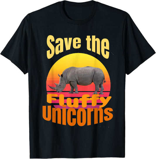 Funny retro sunset save the fluffy unicorns T-Shirt - T-Shirt | Black