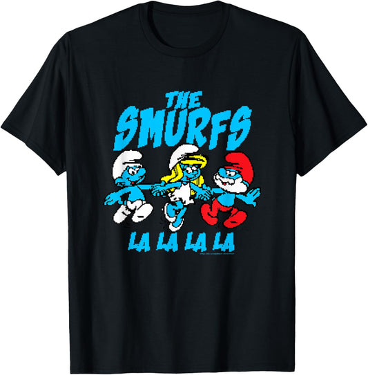 The Smurfs Pixelated Smurfs Retro Cartoon T-Shirt - T-Shirt | Black