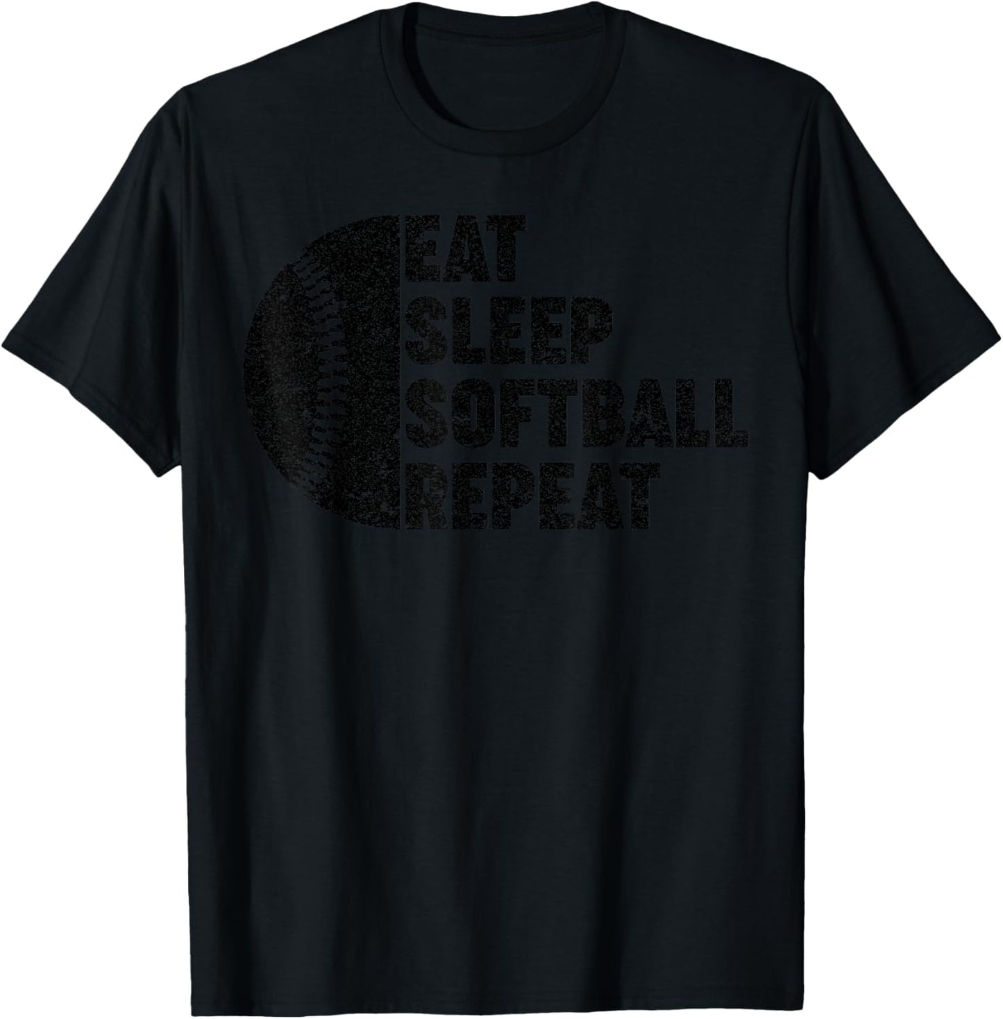 Eat Sleep Softball Repeat Teens Girls Boys Kids Men Women T-Shirt - T-Shirt | Black