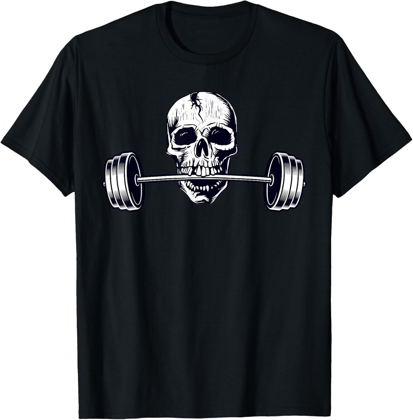 Weightlifting Shirt, Powerlifting Heavy Barbell Skull T-Shirt - T-Shirt | Black