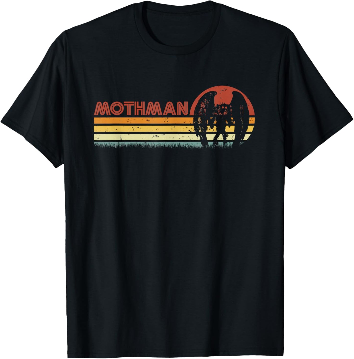 Mothman - Retro Stripes, Vintage Point Pleasant Cryptid T-Shirt - T-Shirt | Black