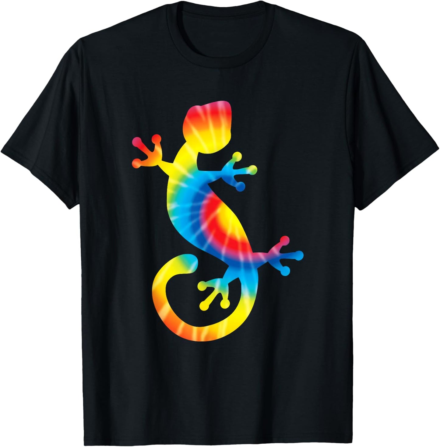 Tie Dye Gecko Rainbow Print Lizard Pet Hippie Peace Gift T-Shirt - T-Shirt | Black