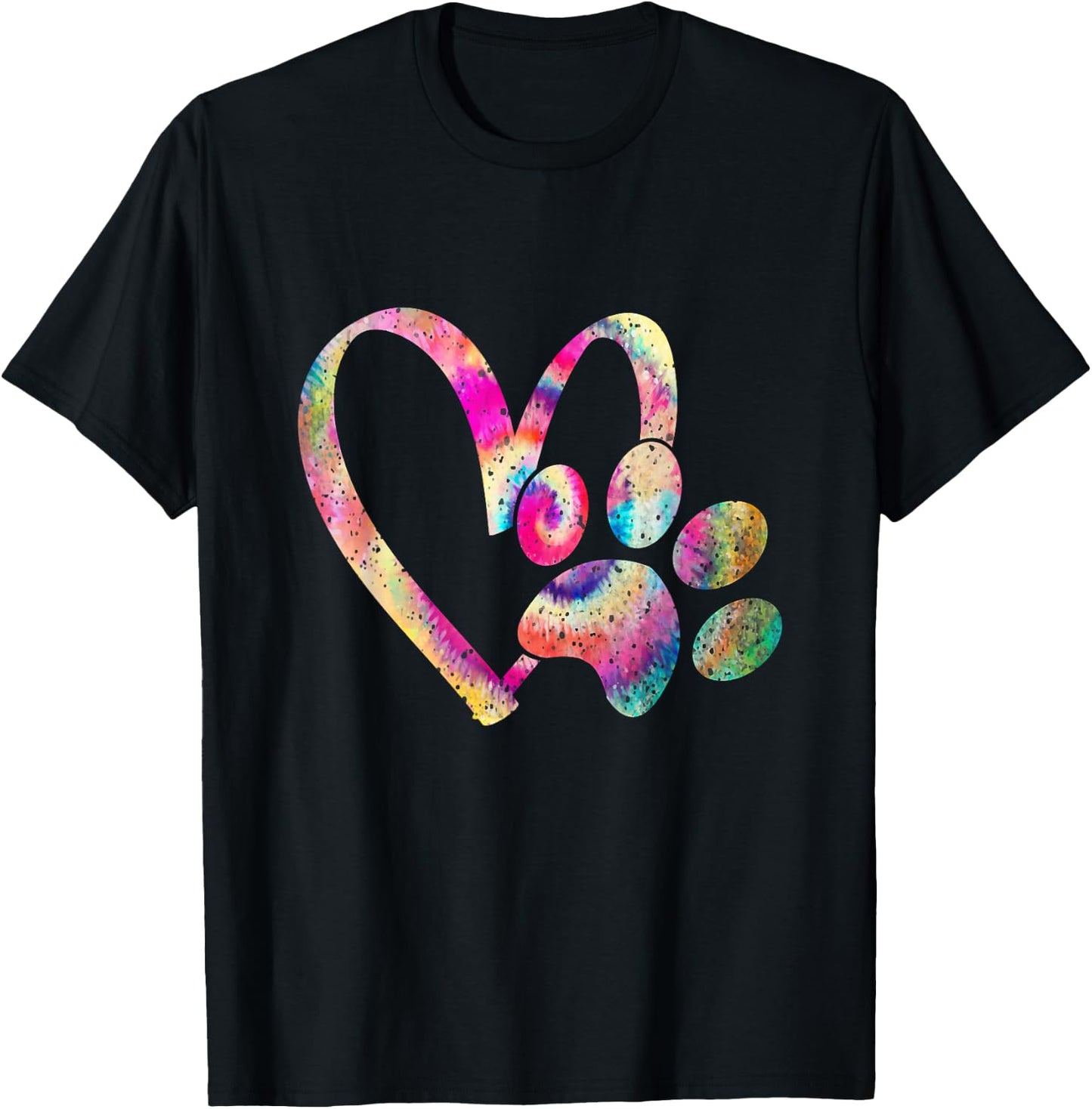 Tie Dye Love Dog Paw Print Animal Paw Dog Lover Men Women Kids T-Shirt - T-Shirt | Black