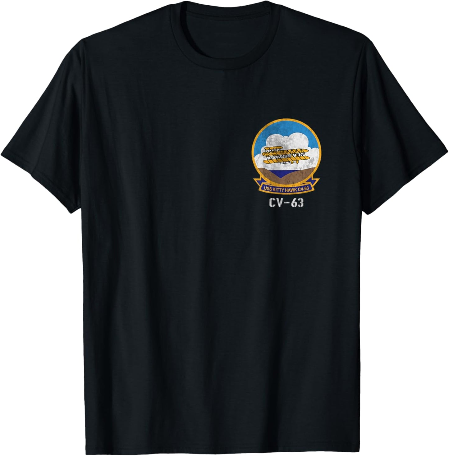 USS Kitty Hawk CV-63 Logo American Flag Aircraft Carrier T-Shirt - T-Shirt | Black