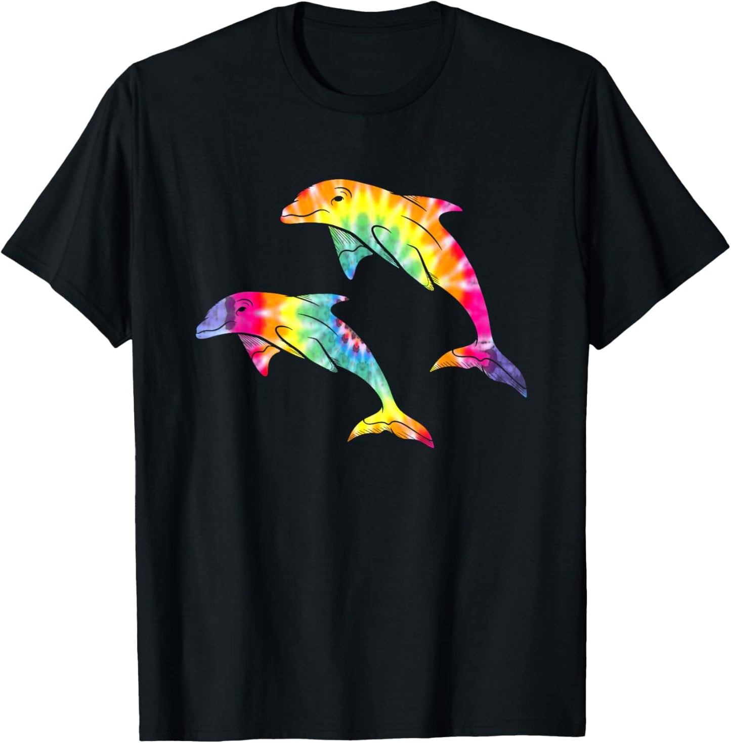 Tie Dye Dolphins Swimming Funny Marine Gift Men Women Kids T-Shirt - T-Shirt | Black