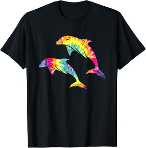 Tie Dye Dolphins Swimming Funny Marine Gift Men Women Kids T-Shirt - T-Shirt | Black