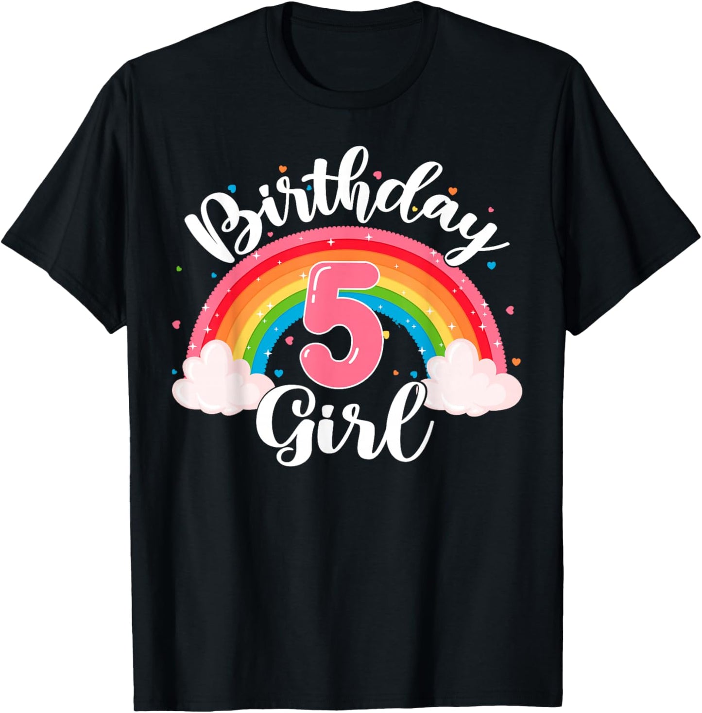 Birthday Girl 5 Years Old Rainbow Theme 5th Birthday Party T-Shirt - T-Shirt | Black