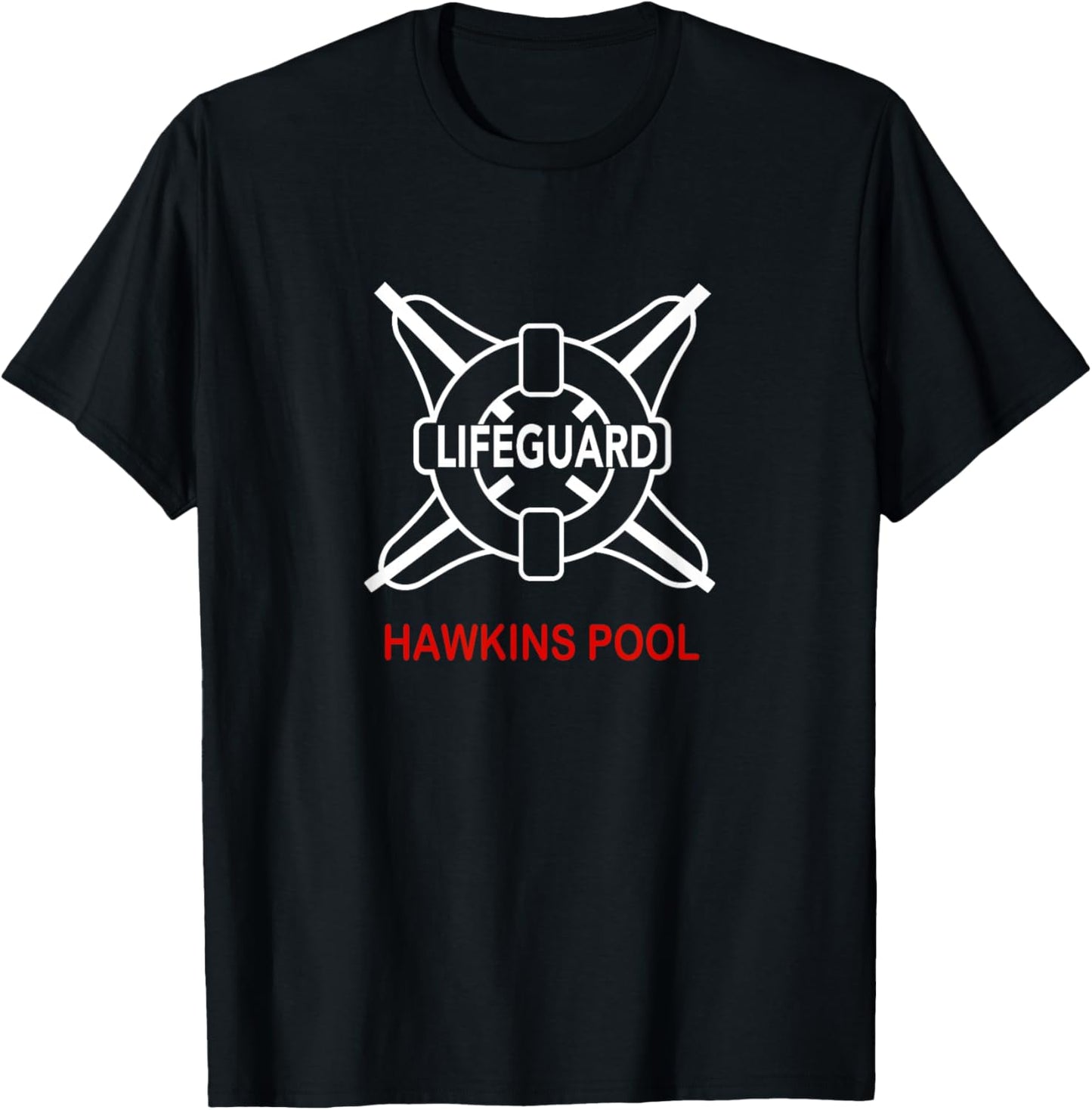 Stranger Things Lifeguard Hawkins Pool Vintage Classic Logo T-Shirt - T-Shirt | Black