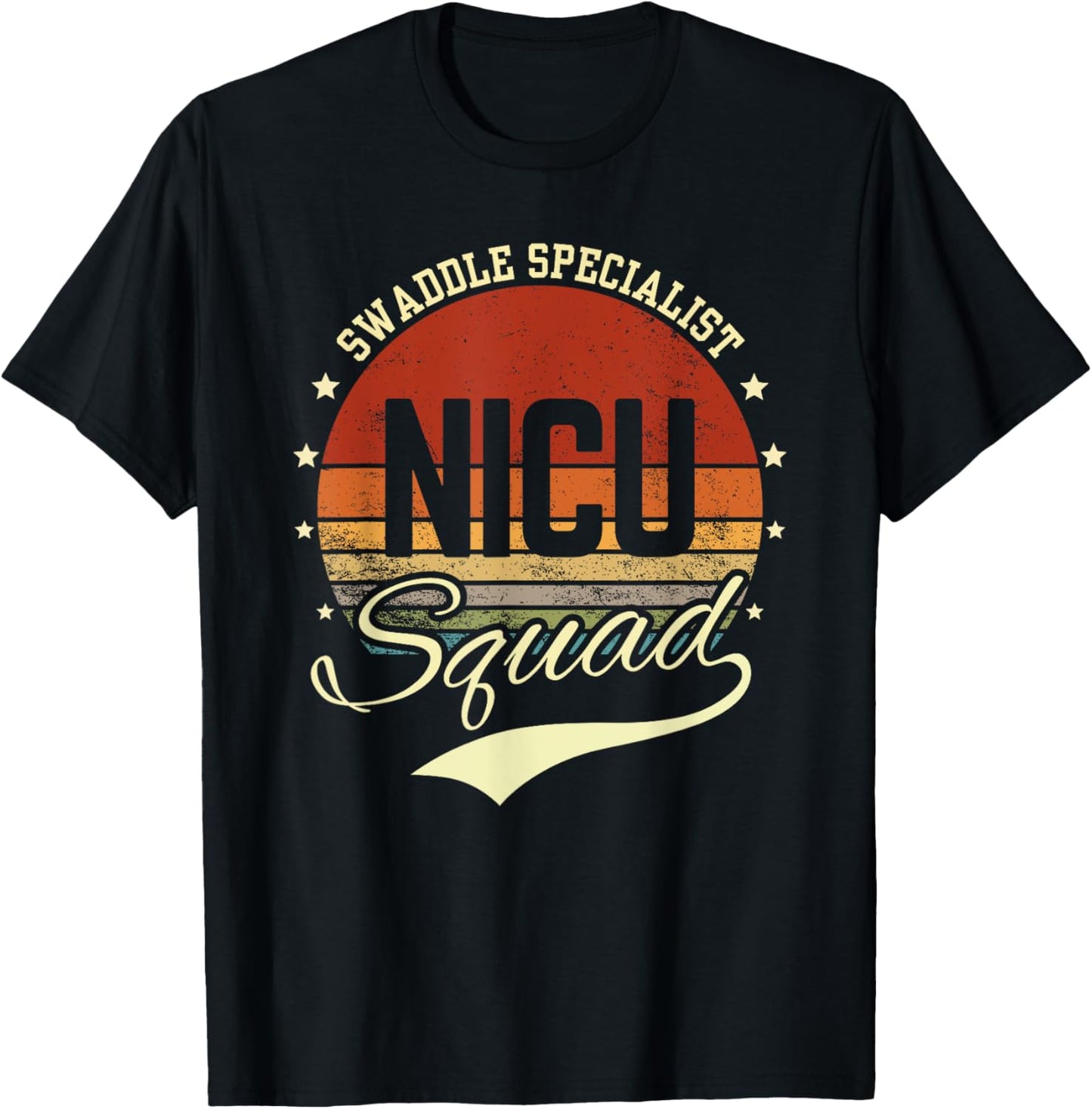 Swaddle Specialist NICU Mother Baby Nurse Retro NICU Squad T-Shirt - T-Shirt | Black