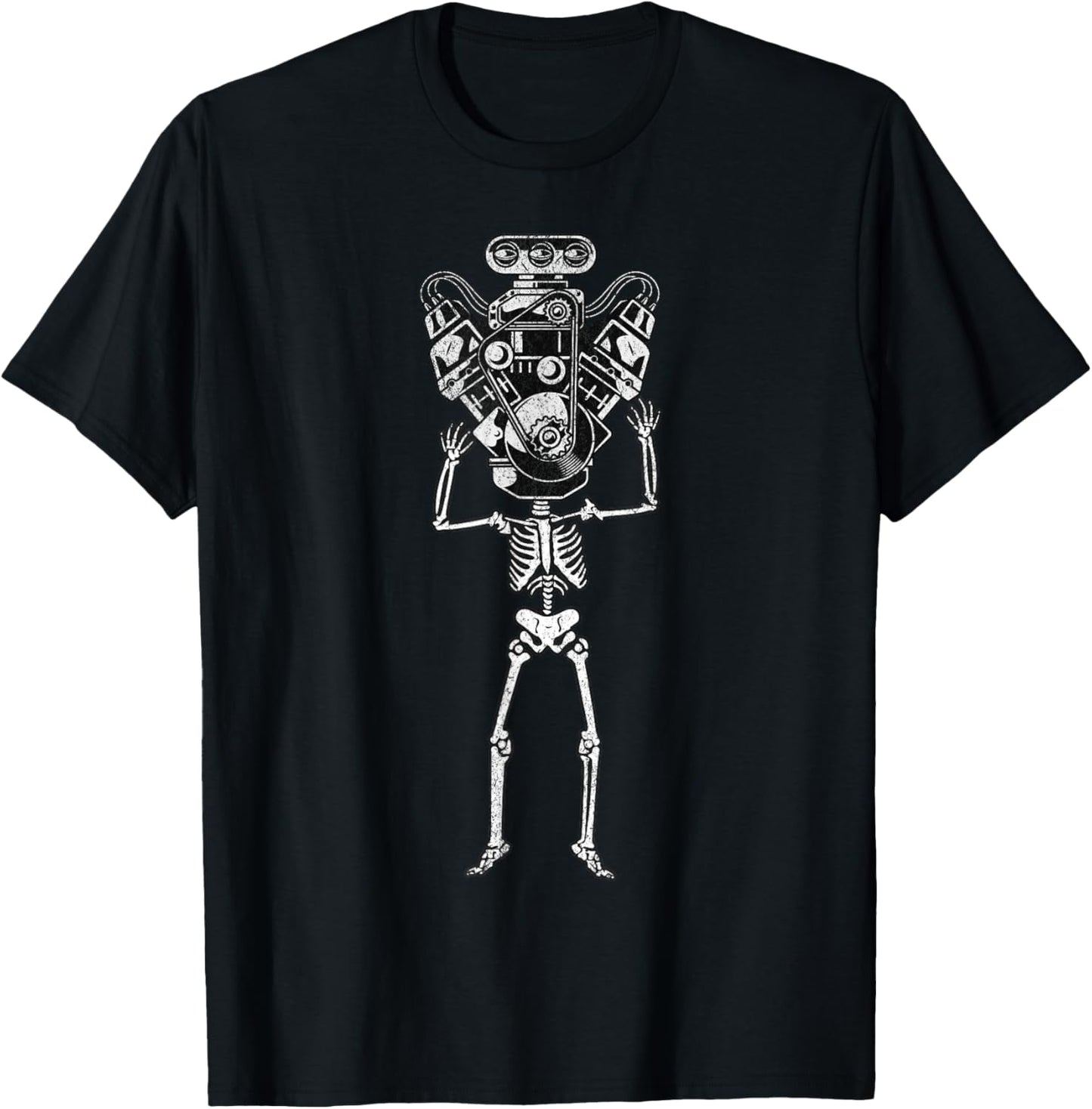 Skeleton Motor Head Hot Rod Mechanic Car Lover Skull Racer T-Shirt - T-Shirt | Black
