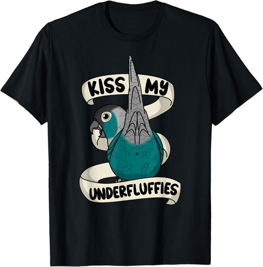 Kiss My Parrot Underfluffies I Turquoise Green Cheek Conure T-Shirt - T-Shirt | Black
