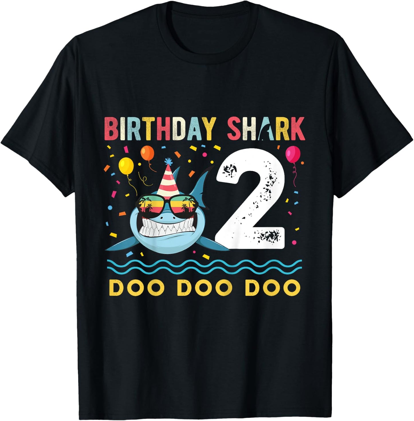 2 Year Old Birthday Boy Girl Shark Boys and Girls T-Shirt - T-Shirt | Black