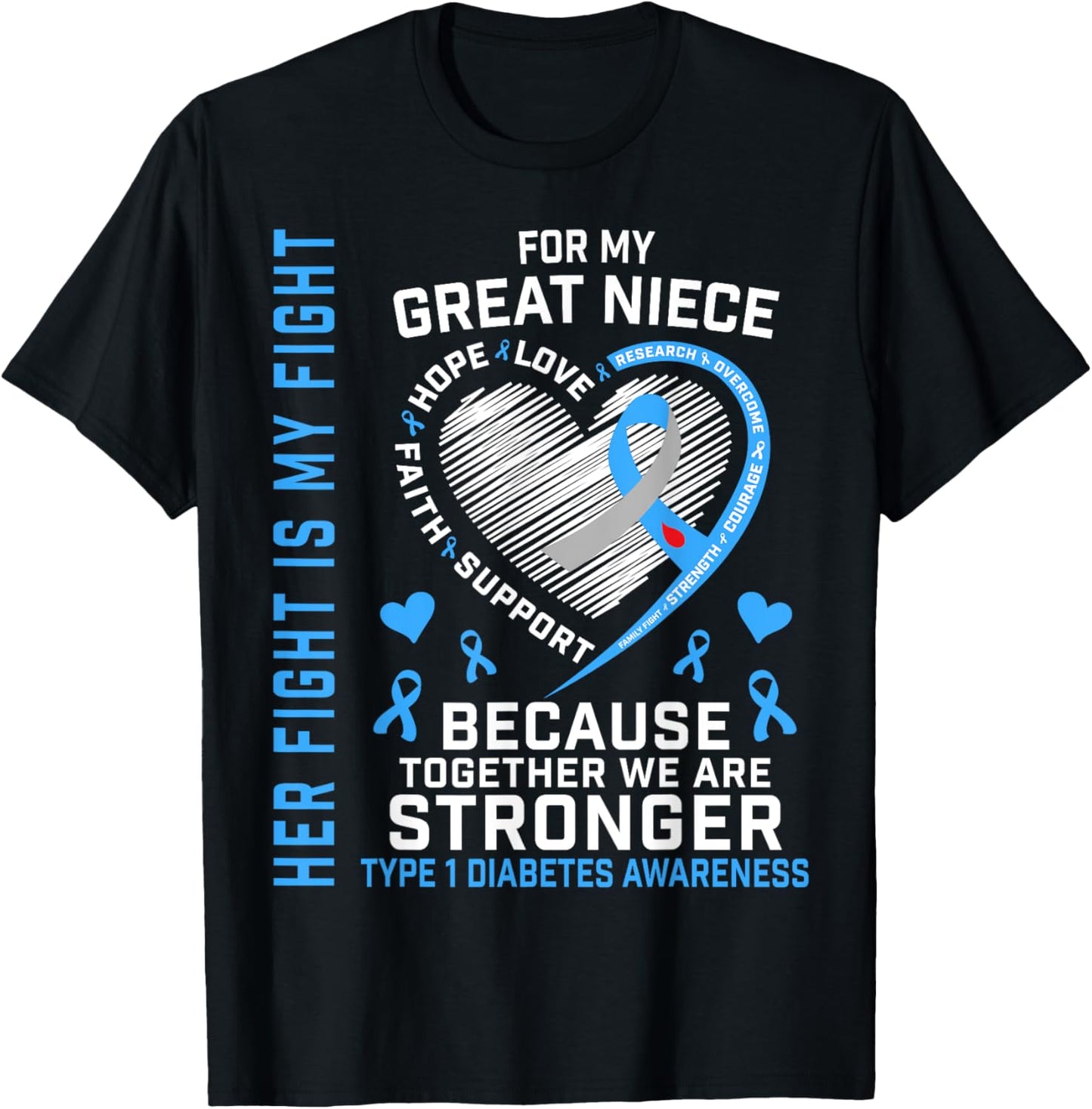 Juvenile Type 1 Diabetes T1D Awareness Gifts Great Niece T-Shirt - T-Shirt | Black