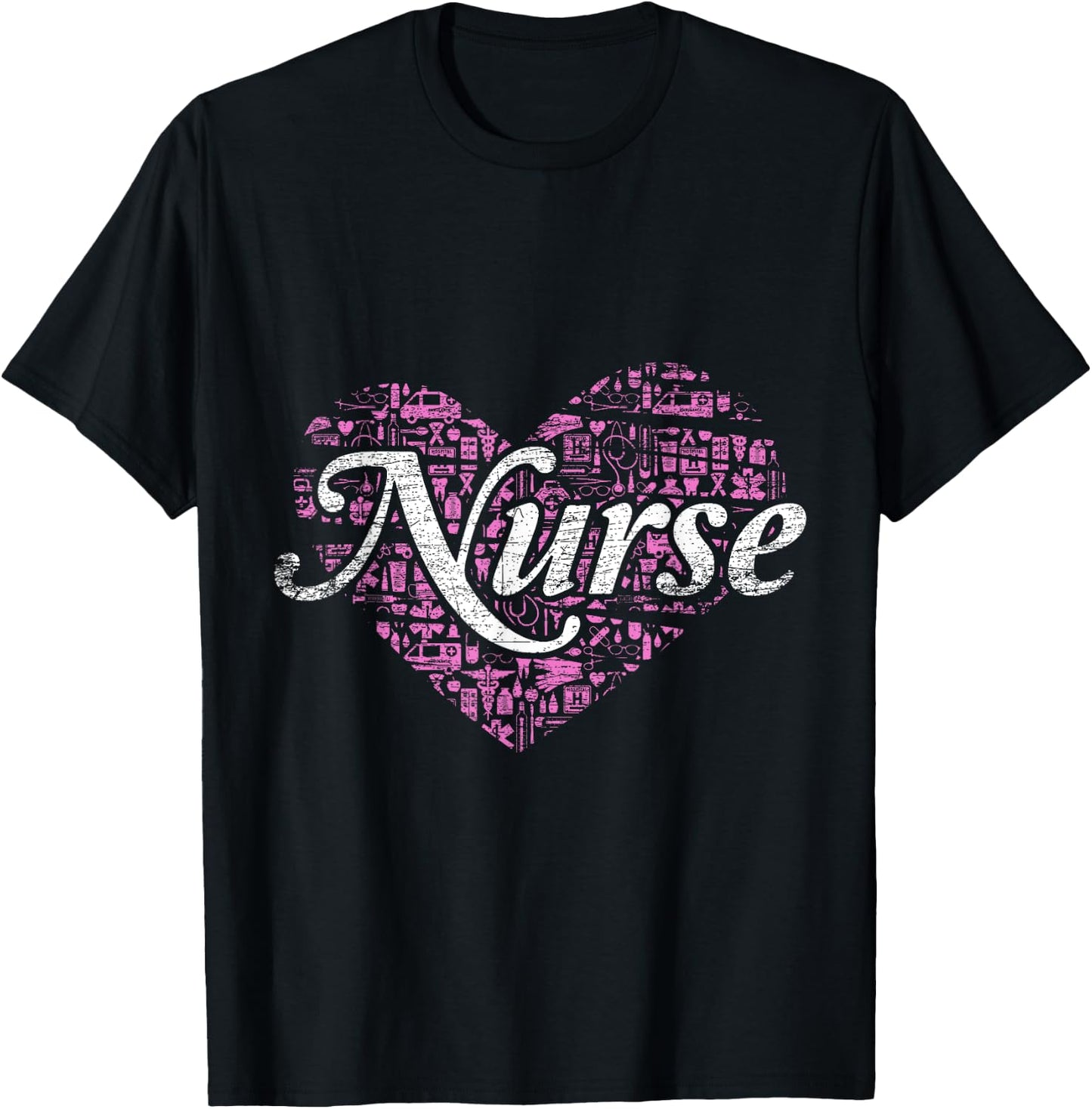 Nurse Heart Love Nursing T-Shirt - T-Shirt | Black