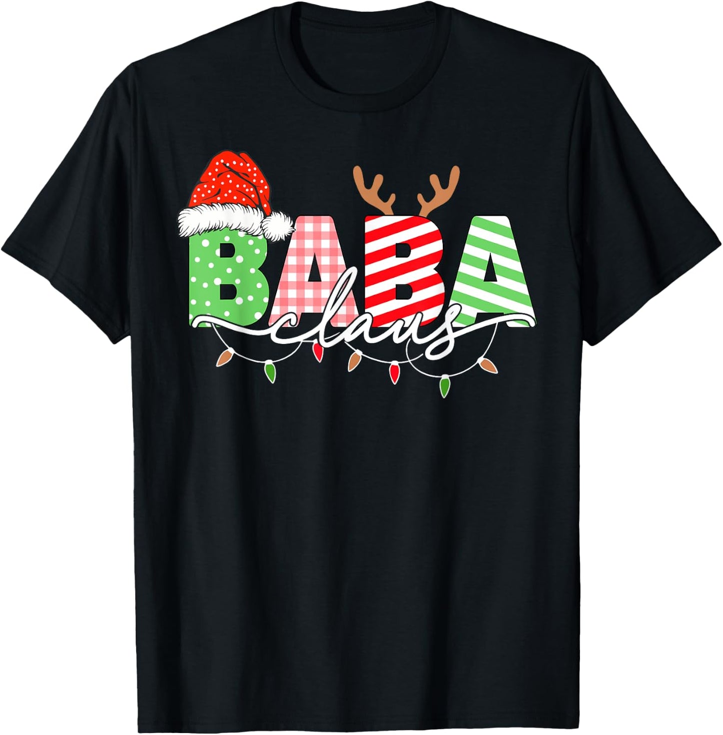 Baba Claus Christmas Lights Santa Hat Family Matching T-Shirt - T-Shirt | Black