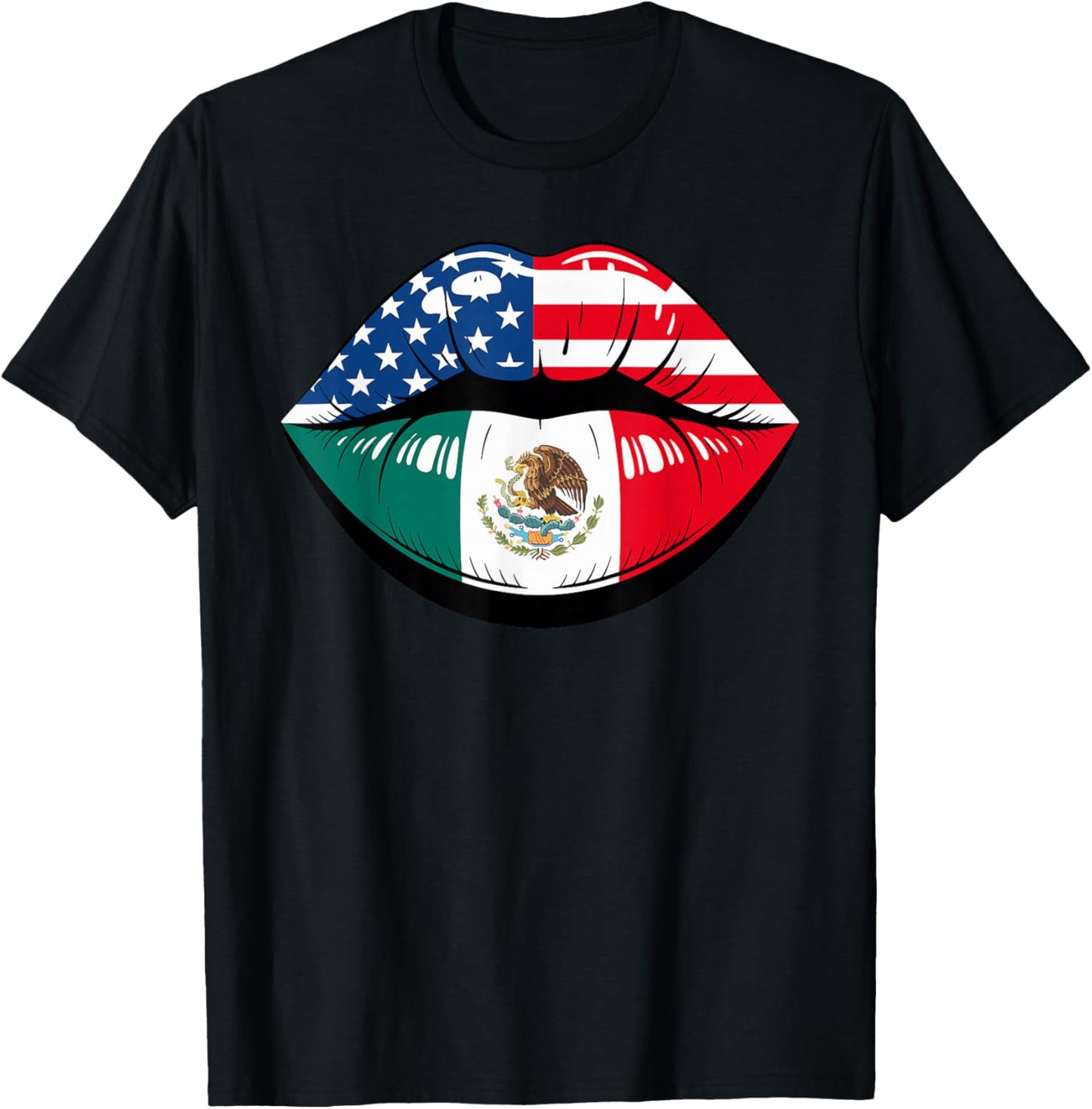 Lips Half American Mexican Roots Mexico USA America T-Shirt - T-Shirt | Black