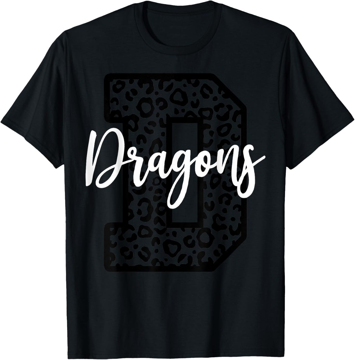 Dragons School Spirit Leopard Cheer Fan Sport Game Day T-Shirt - T-Shirt | Black