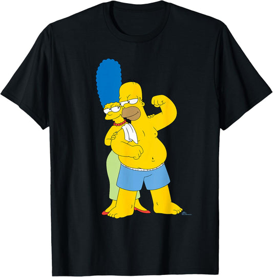 The Simpsons Marge and Flexing Homer Valentine’s Day Couple T-Shirt - T-Shirt | Black