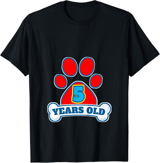 5 Year Old 5th Birthday Paw Themed Party Gift Boys Girls T-Shirt - T-Shirt | Black