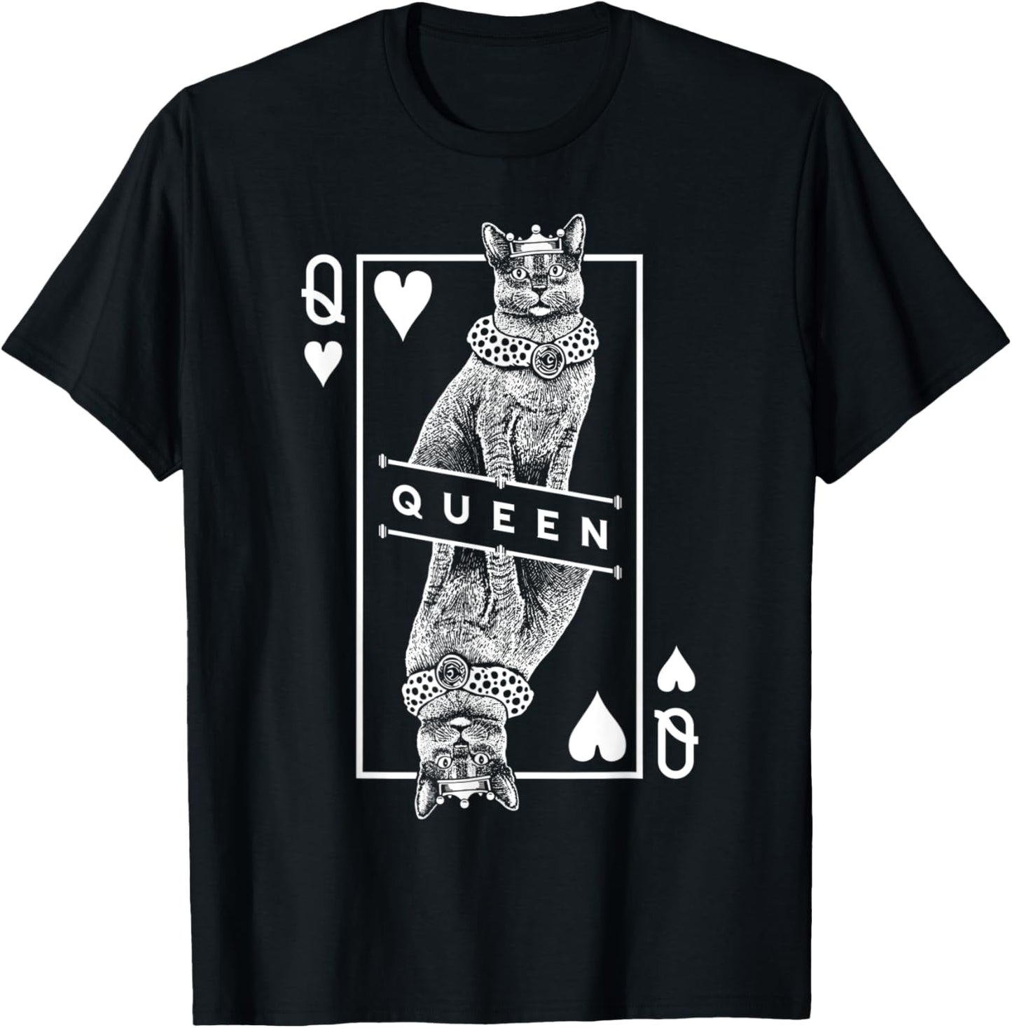 Russian Blue Cat Lover Queen Of Hearts Funny Pop Art T-Shirt - T-Shirt | Black