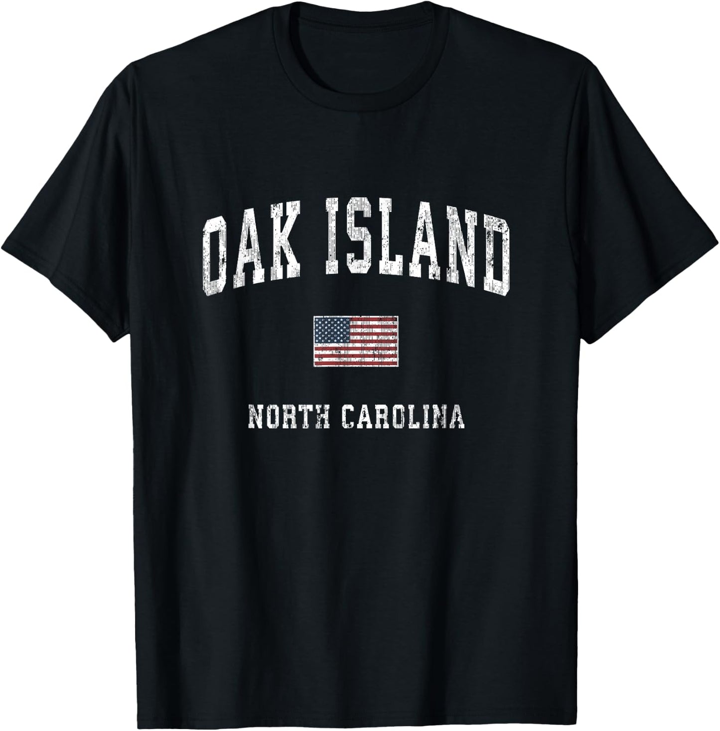 Oak Island North Carolina NC Vintage American Flag Sports T-Shirt - T-Shirt | Black