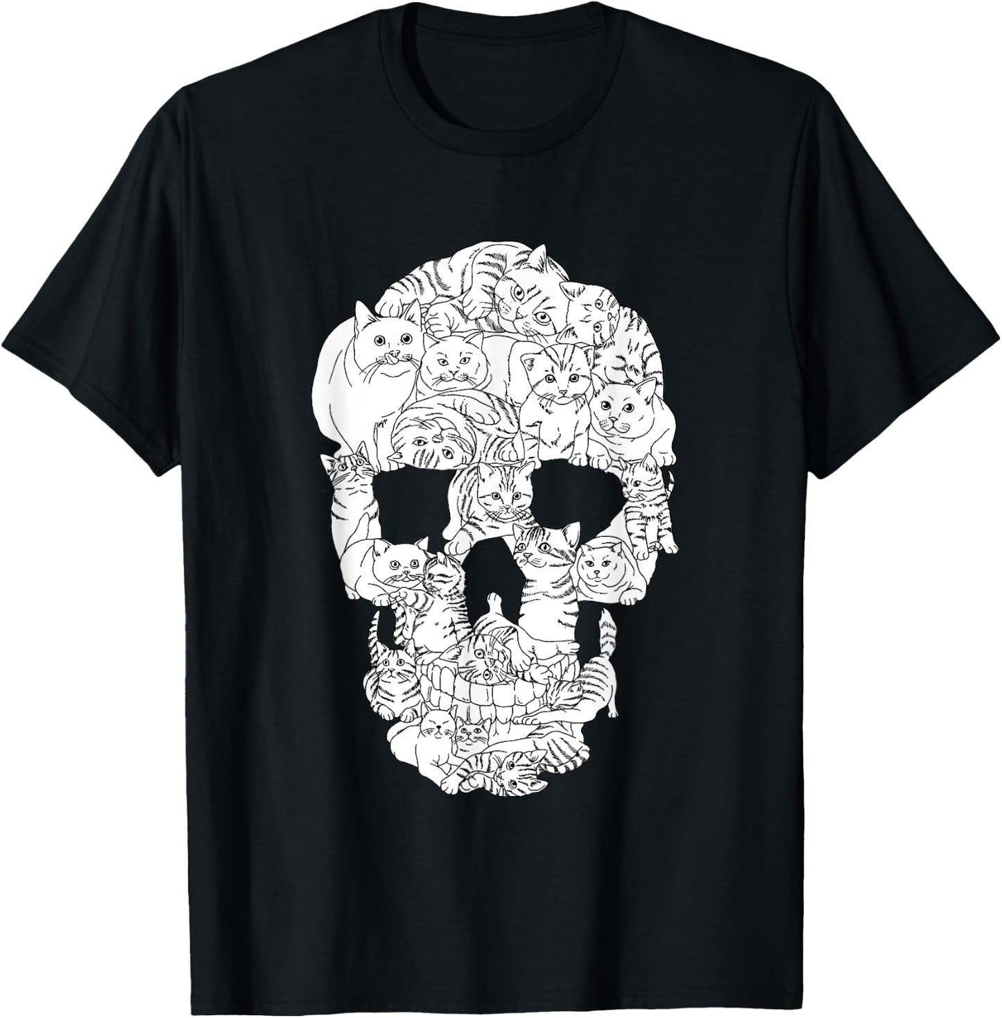 Cat Skull Kitty Skeleton Halloween Emo Goth Punk Girl Teens T-Shirt - T-Shirt | Black