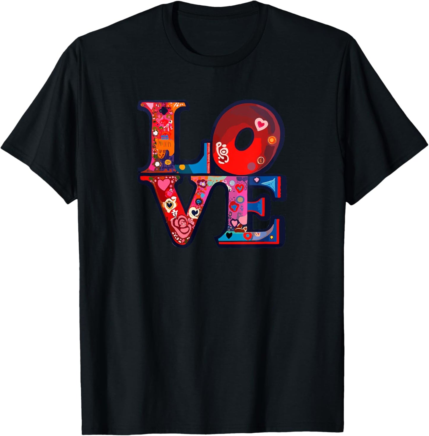 Retro Hippie Style 60s 70s Artistic Stacked Letters LOVE T-Shirt - T-Shirt | Black