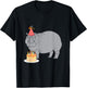 Happy Birthday Hippo Zoo Animal Lover Party Hat Cake Candles T-Shirt - T-Shirt | Black