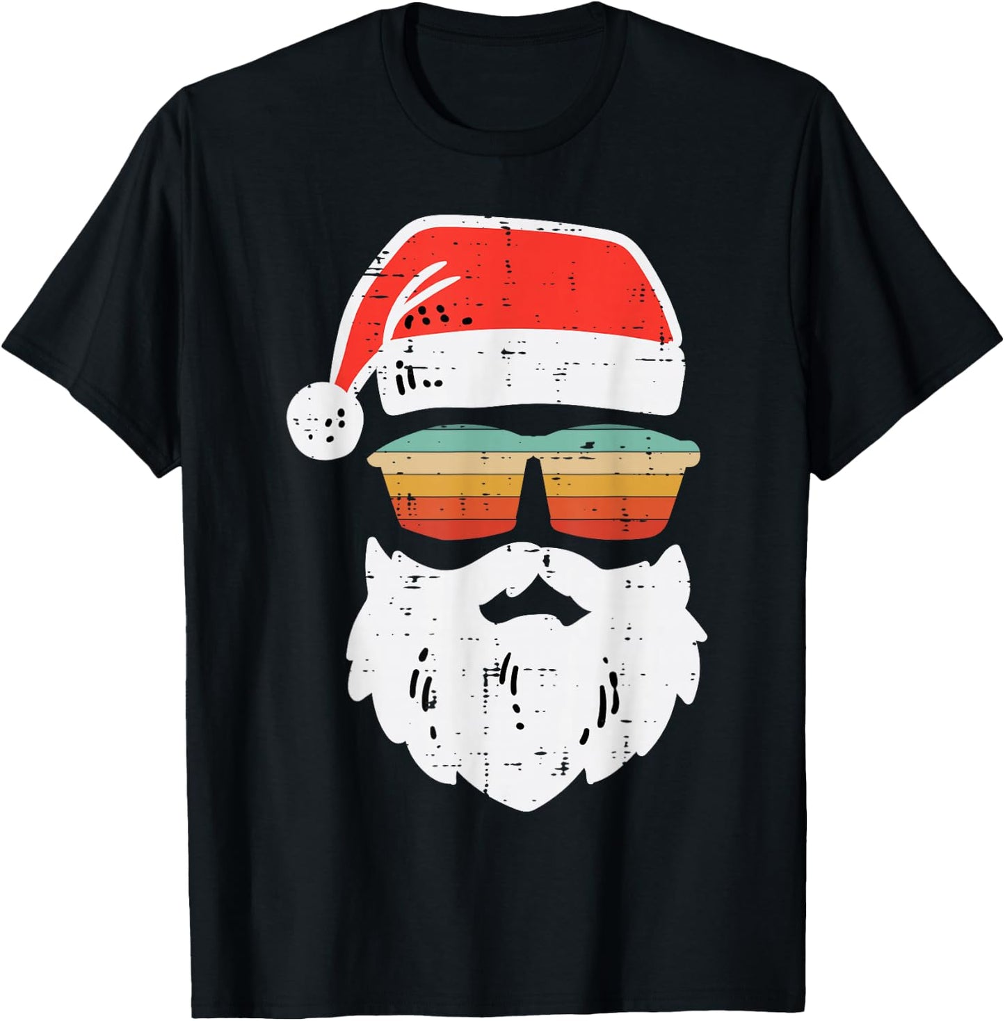 Santa Face Retro Sunglasses Christmas Xmas Men Women Kids T-Shirt - T-Shirt | Black