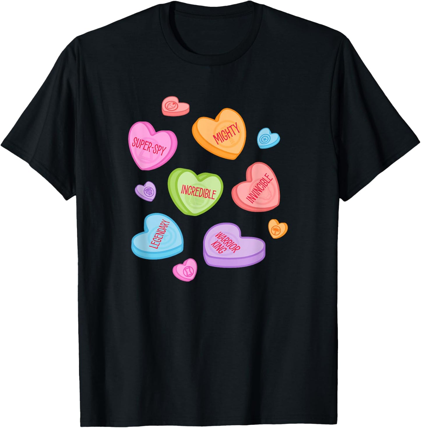 Marvel Avengers Candy Hearts Valentine's Day T-Shirt - T-Shirt | Black
