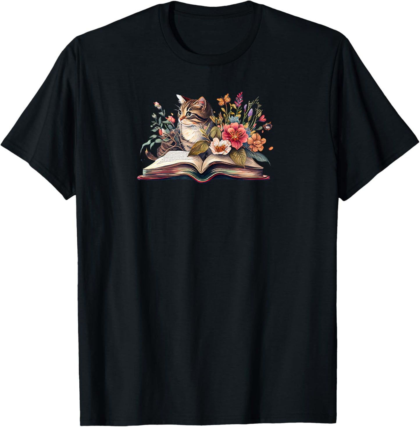 Cat Book Shirt ,Cat Flower Book ,Cat and Book T-Shirt - T-Shirt | Black