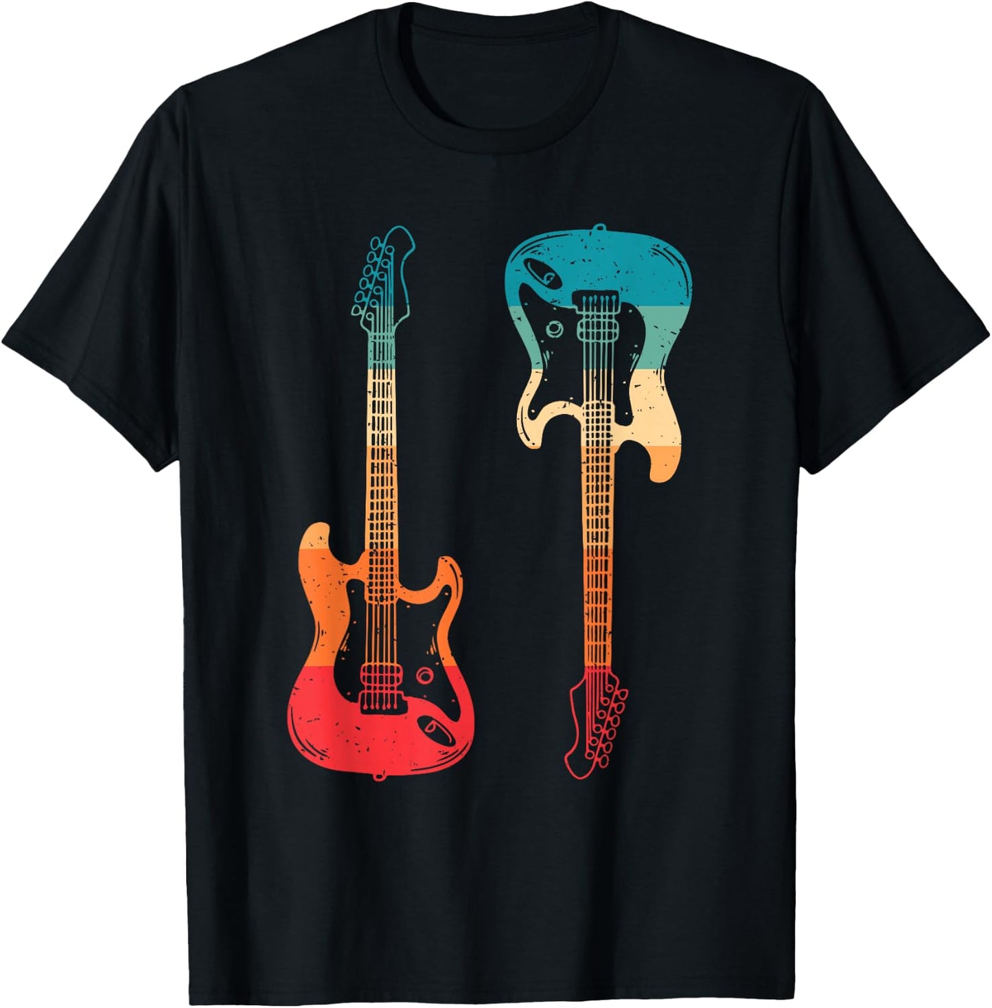 Retro Guitarists Electric Guitar Bass Guitar Rock Music Men T-Shirt - T-Shirt | Black