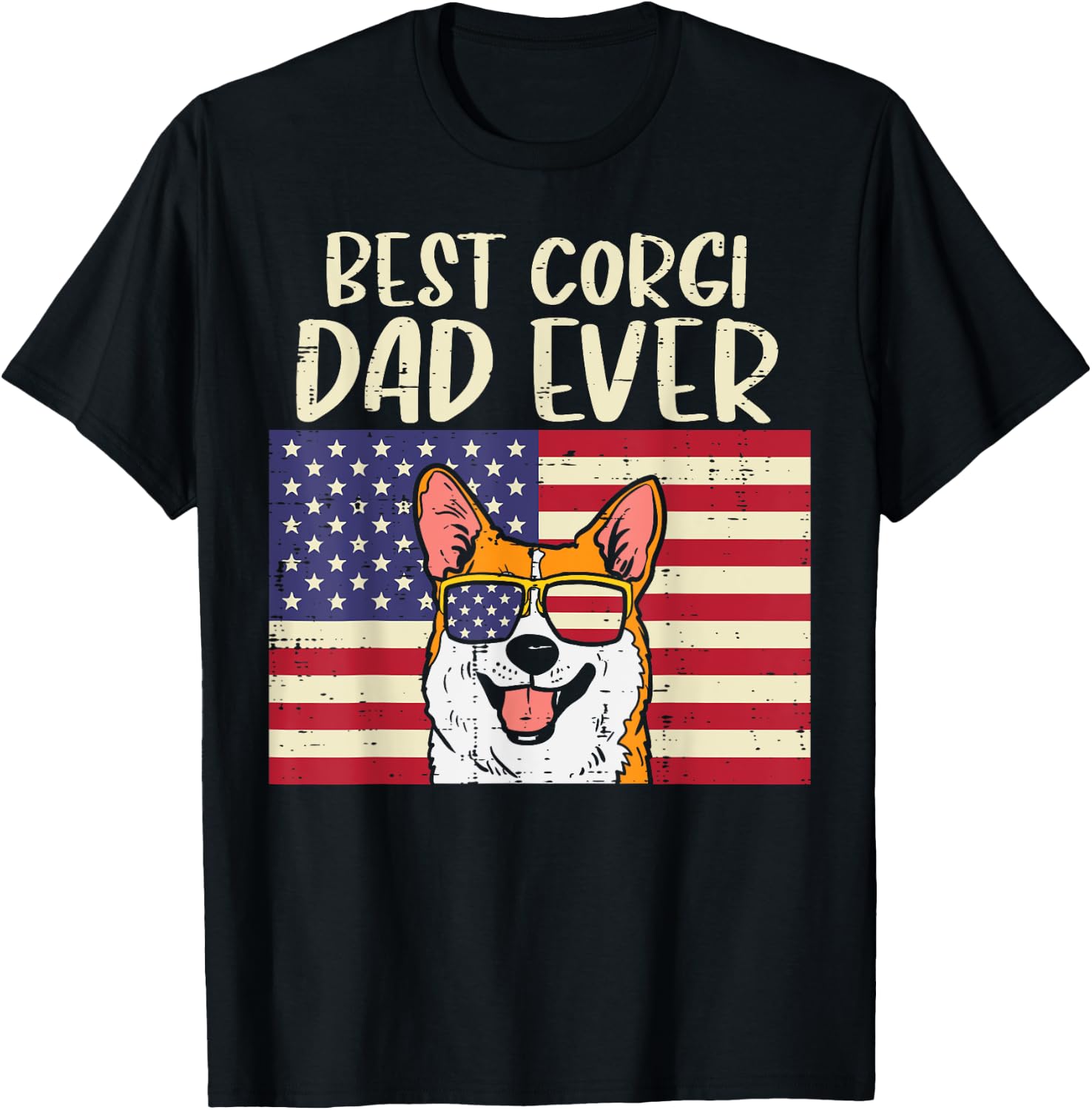 Best Welsh Corgi Dad Ever US Flag Patriotic Pet Dog Men Gift T-Shirt - T-Shirt | Black