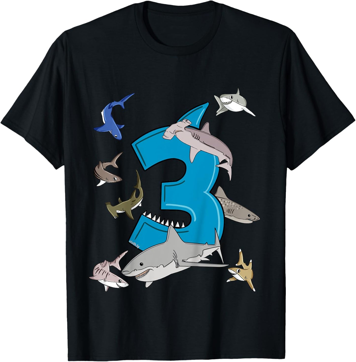 Kids 3rd Birthday boys shark white shark T-Shirt - T-Shirt | Black