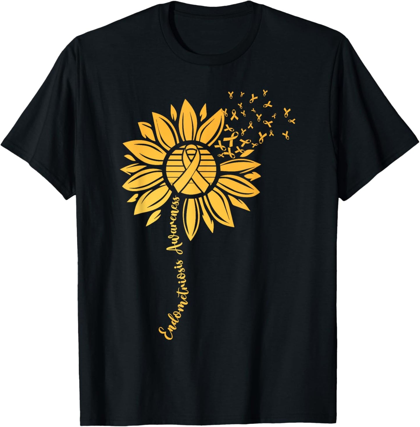 Endometriosis Awareness Month Sunflower Yellow Ribbon T-Shirt - T-Shirt | Black