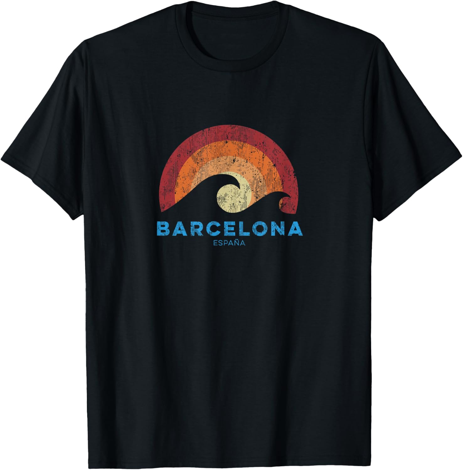Barcelona Spain Espana Retro Surf Beach Vibe T-Shirt - T-Shirt | Black