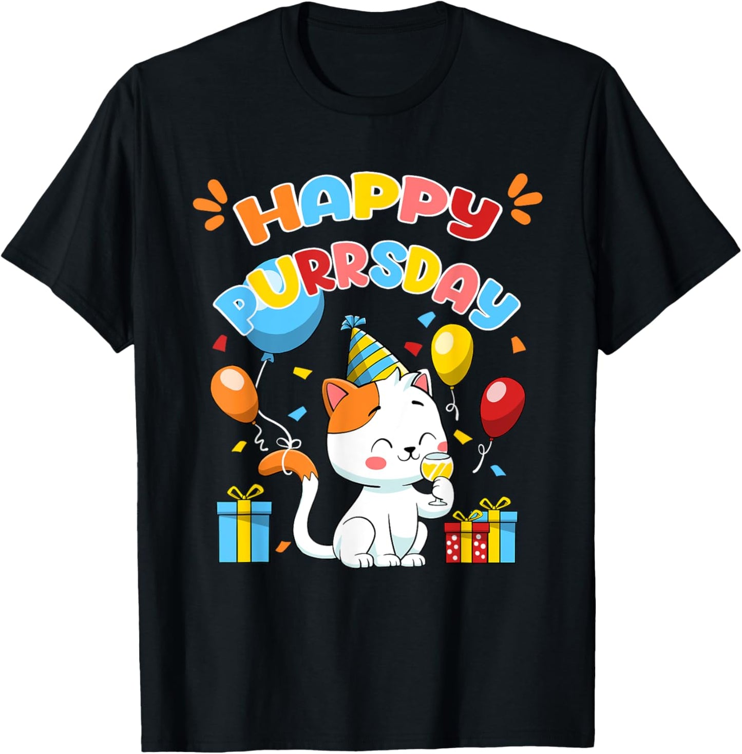 Happy Birthday Cat Kitten Lover Funny Cute Kitty Pet Owner Men Women Girls Kids T-Shirt - T-Shirt | Black