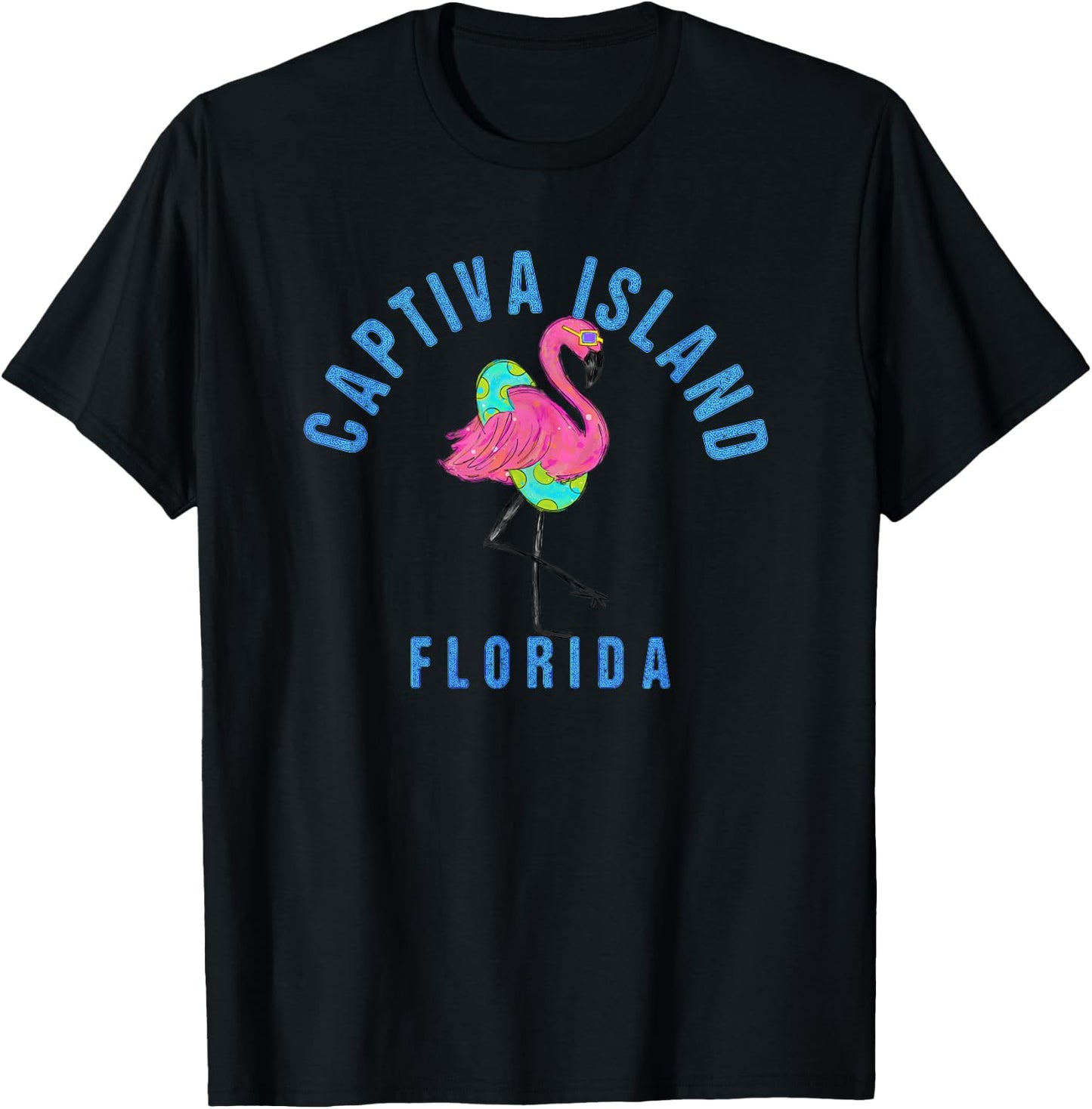 Captiva Island Beach Design / Flamingo Illustration T-Shirt - T-Shirt | Black