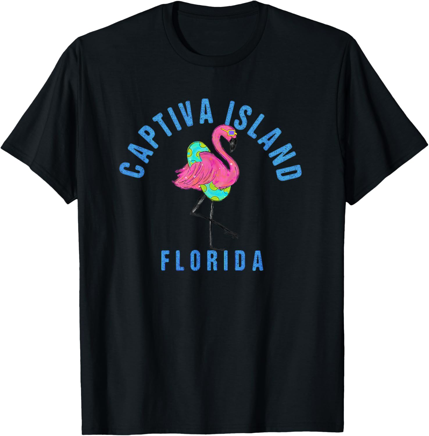 Captiva Island Beach Design / Flamingo Illustration T-Shirt - T-Shirt | Black