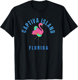 Captiva Island Beach Design / Flamingo Illustration T-Shirt - T-Shirt | Black