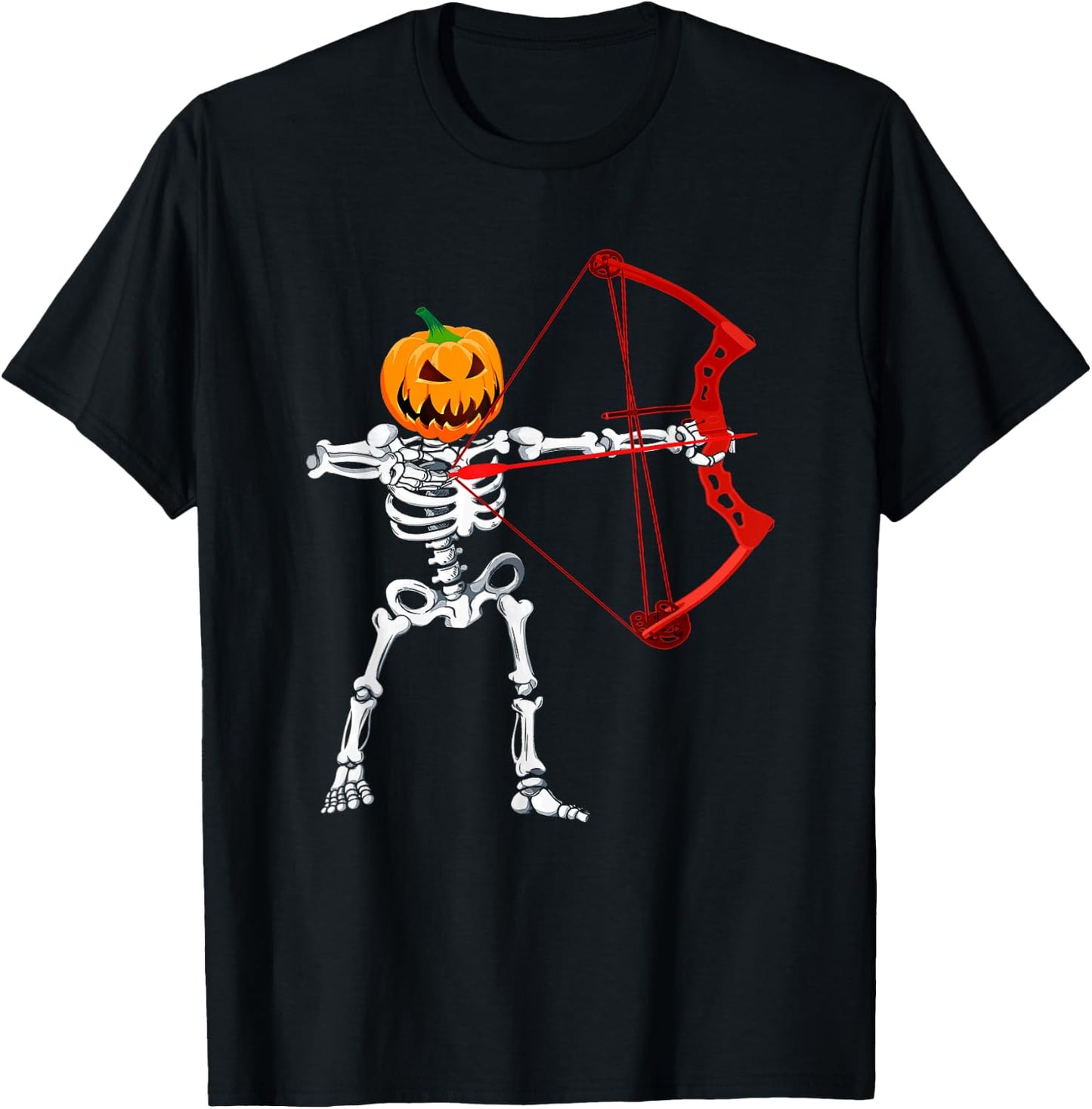 Skeleton Archery Halloween Pumpkin Bow Hunting T-Shirt - T-Shirt | Black