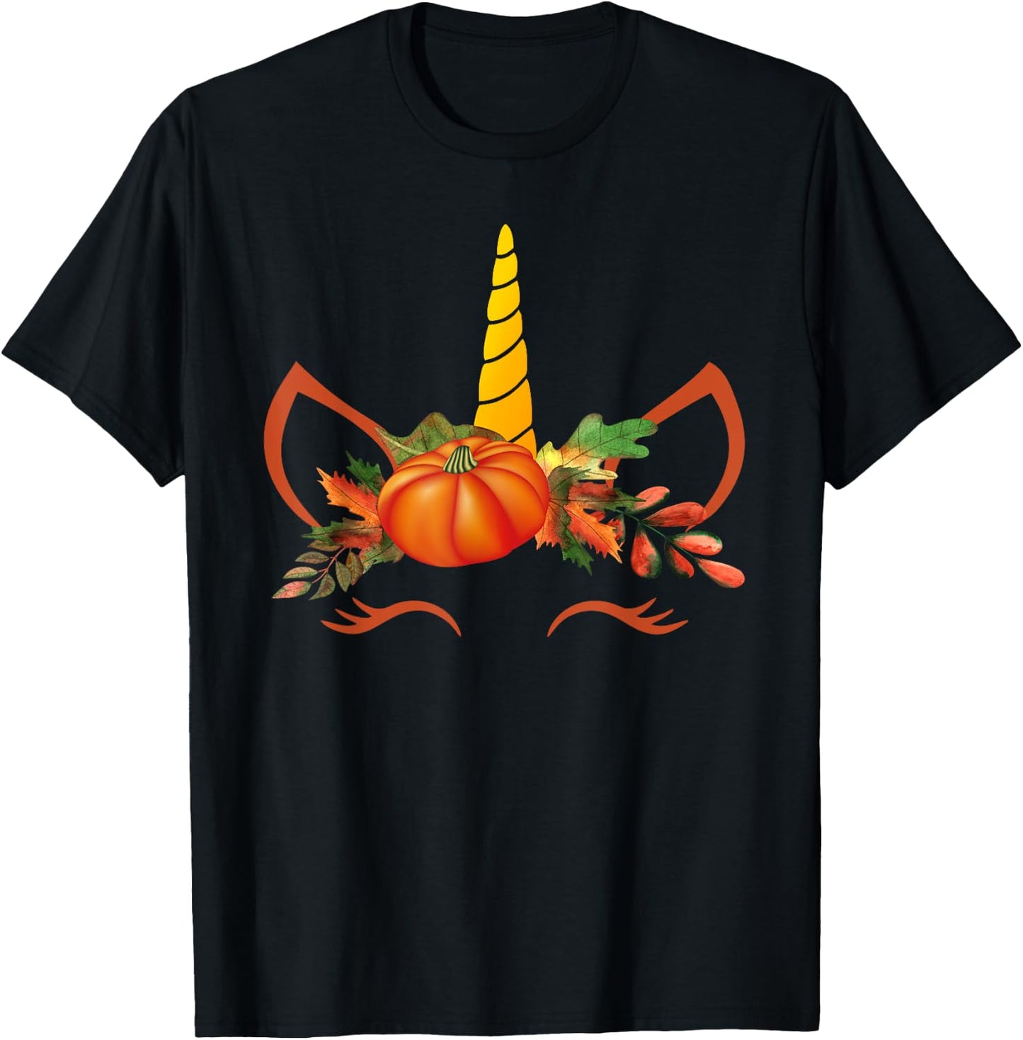 Cute Unicorn Pumpkin Shirts for Kids Halloween Thanksgiving T-Shirt - T-Shirt | Black